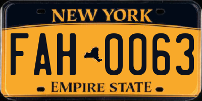 NY license plate FAH0063