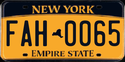 NY license plate FAH0065