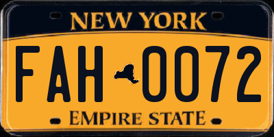 NY license plate FAH0072