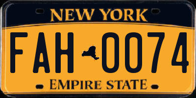 NY license plate FAH0074