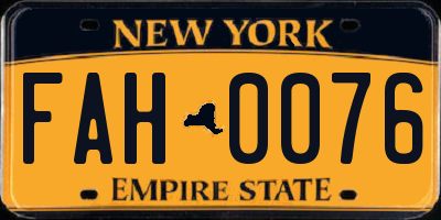 NY license plate FAH0076