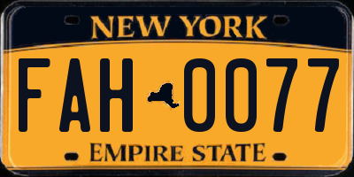 NY license plate FAH0077