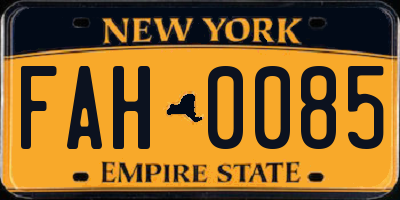 NY license plate FAH0085