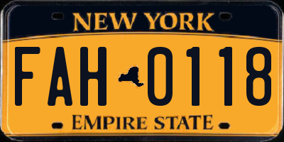 NY license plate FAH0118