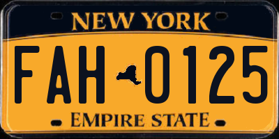 NY license plate FAH0125