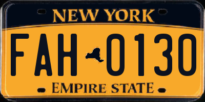 NY license plate FAH0130