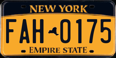 NY license plate FAH0175