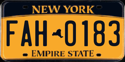 NY license plate FAH0183