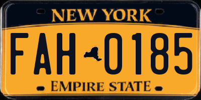 NY license plate FAH0185