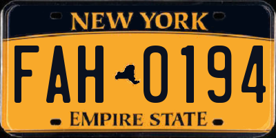 NY license plate FAH0194