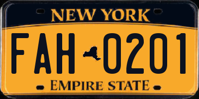 NY license plate FAH0201