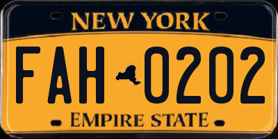 NY license plate FAH0202