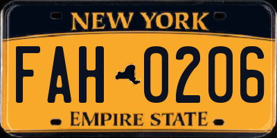 NY license plate FAH0206