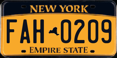 NY license plate FAH0209