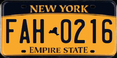 NY license plate FAH0216