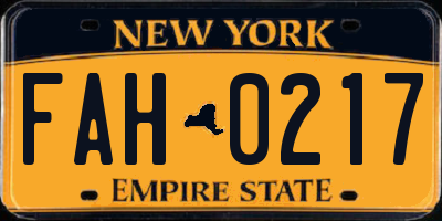 NY license plate FAH0217