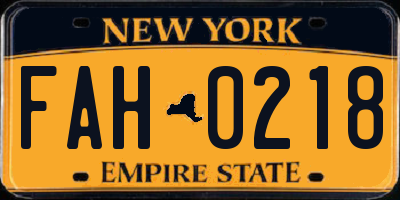 NY license plate FAH0218