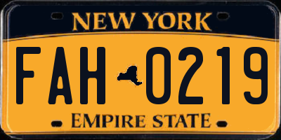 NY license plate FAH0219