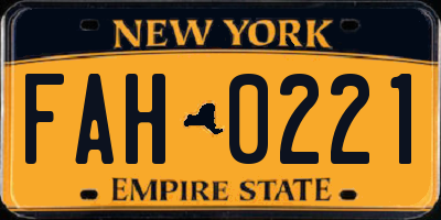 NY license plate FAH0221