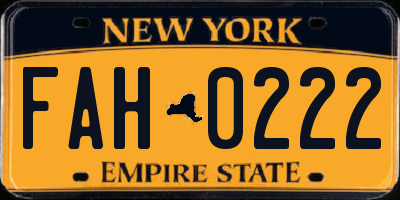 NY license plate FAH0222