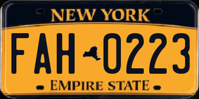 NY license plate FAH0223