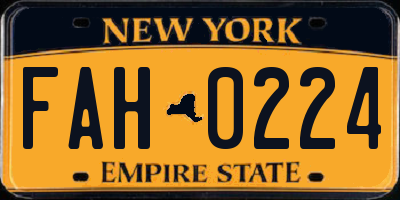 NY license plate FAH0224