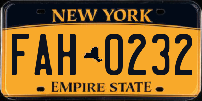 NY license plate FAH0232