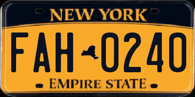 NY license plate FAH0240