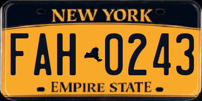 NY license plate FAH0243