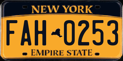 NY license plate FAH0253