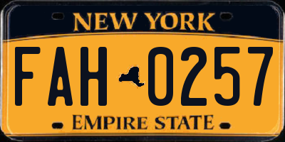 NY license plate FAH0257