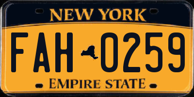 NY license plate FAH0259