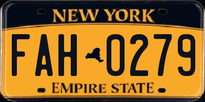 NY license plate FAH0279