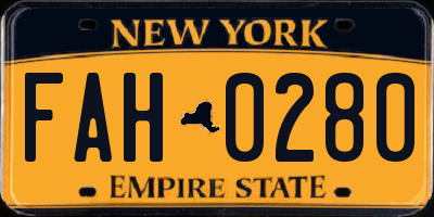 NY license plate FAH0280