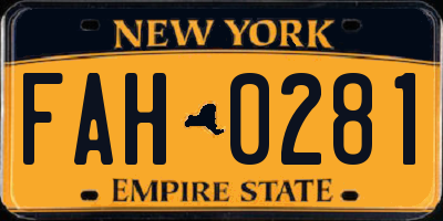 NY license plate FAH0281