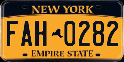 NY license plate FAH0282