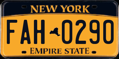 NY license plate FAH0290