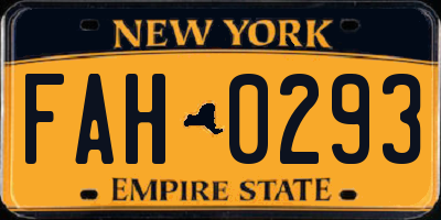 NY license plate FAH0293