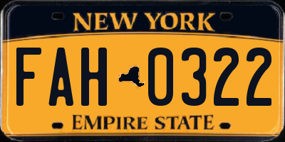 NY license plate FAH0322
