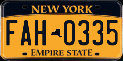 NY license plate FAH0335