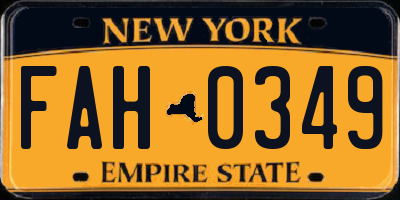 NY license plate FAH0349