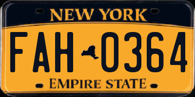 NY license plate FAH0364