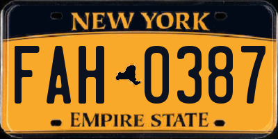 NY license plate FAH0387