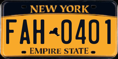 NY license plate FAH0401