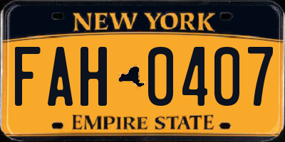 NY license plate FAH0407