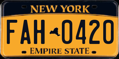 NY license plate FAH0420