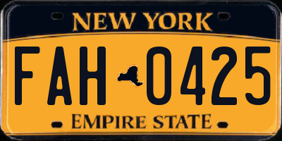 NY license plate FAH0425