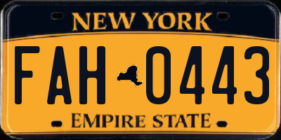 NY license plate FAH0443