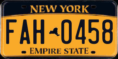 NY license plate FAH0458