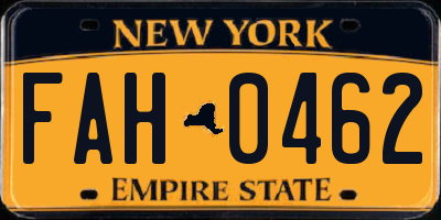 NY license plate FAH0462